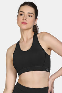 Zelocity Medium Impact Quick Dry Sports Bra - Black Beauty — thumbnail 4